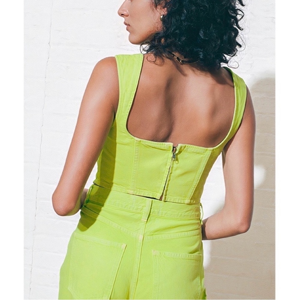 Mara Hoffman Cropped Corset Milla Denim Top Neon Green Women’s Size 0 - Picture 2 of 12